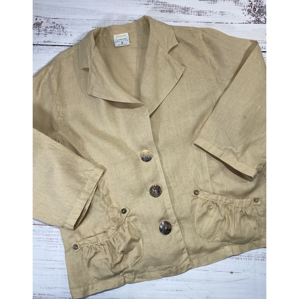 Click by Color Me Women's Linen Jacket Line Quarter Sleeve Button-Down Sz Mediy